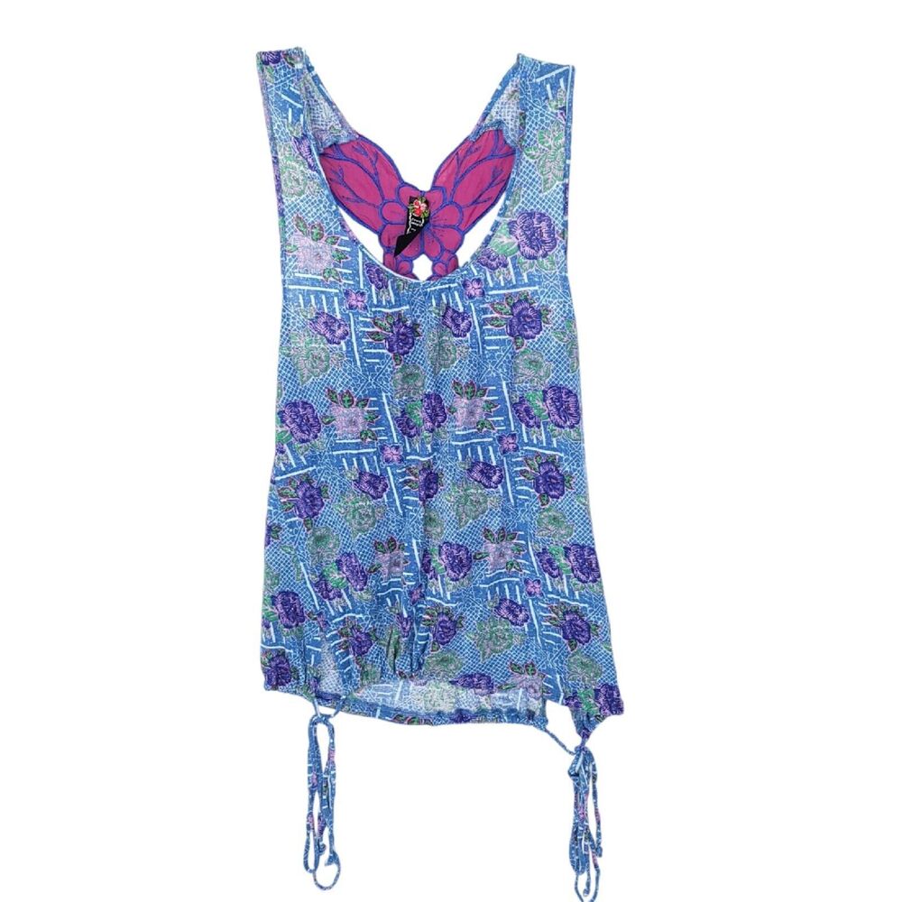 Free People Tank Top Womens Medium Floral Y2K Vintage Cutout Tie